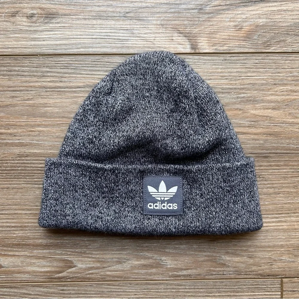 Adidas Gray Knit Hat with Trefoil Logo (One Size)